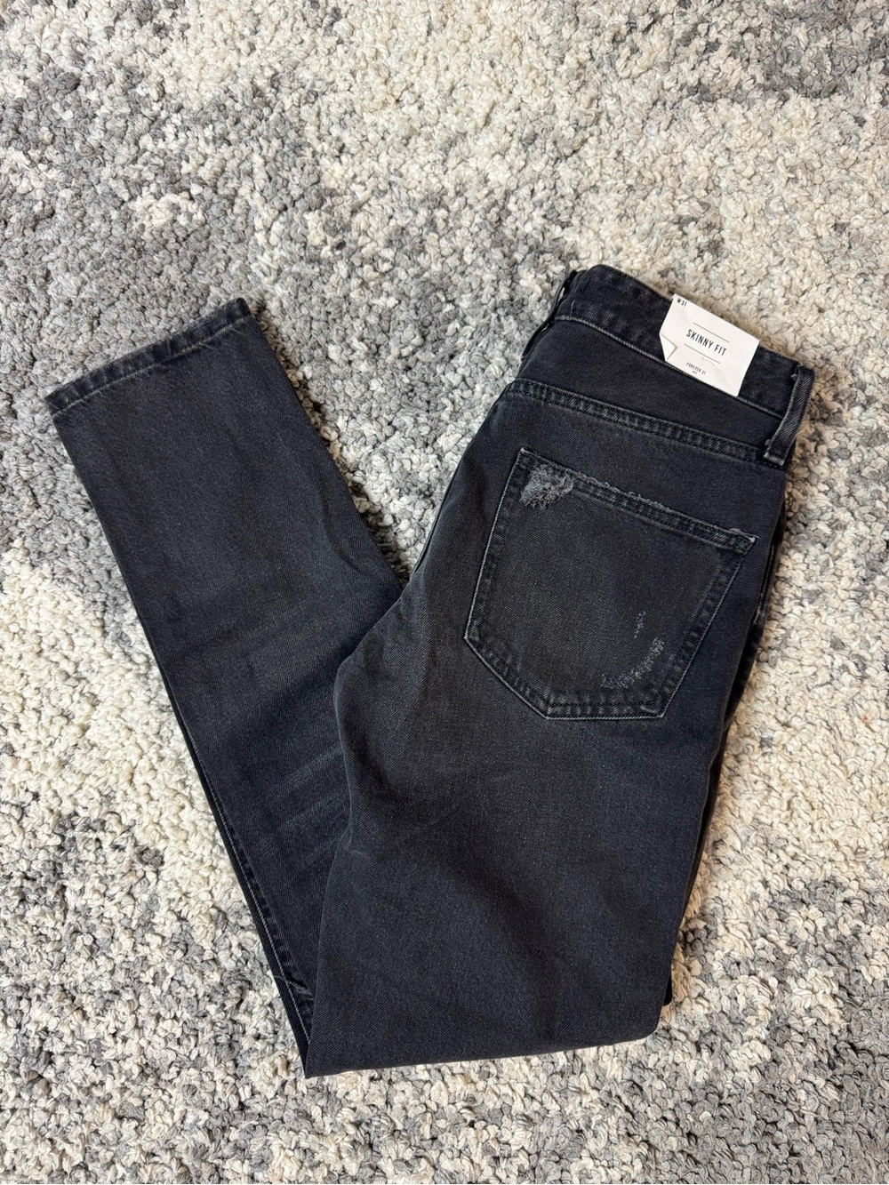 Forever 21 Men, Mens Faded Black Distressed Skinny Fit Low Rise Denim Jeans
